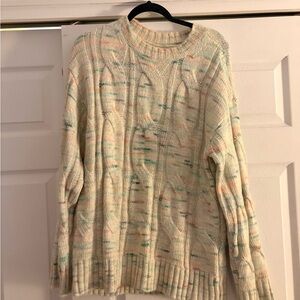 American Eagle Outfitters Cream Multicolor Knit Sweater